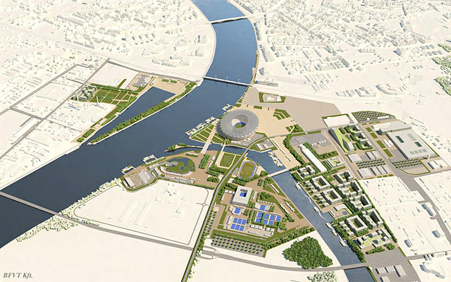 Visualization of the planned central Olympic venue of Budapest